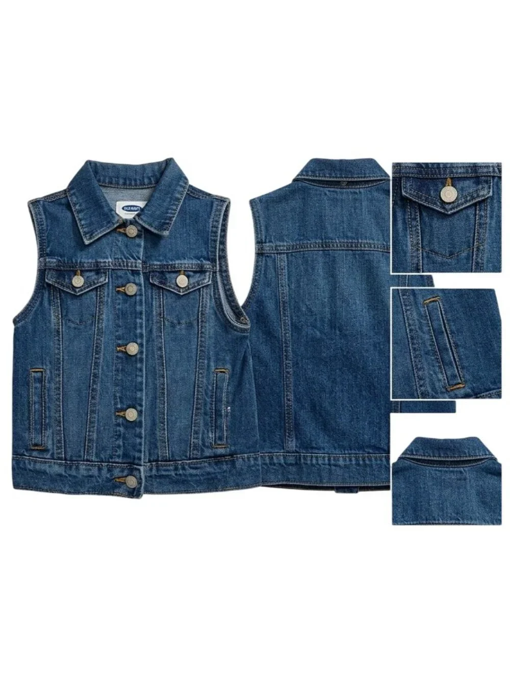 Old Navy Girls Regular Fit Medium Wash Blue Denim Button Front Vest Size S (6-7)
